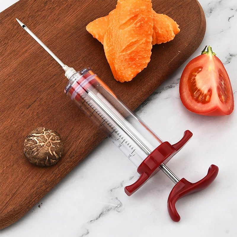 Mikim Turkey Injector Syringe Set for Seasoning, Plastic Meat Injectors for Smoking BBQ Grill, Marinade Injector Kit with 3 Stainless Steel Syringe Needles, Red 1 oz - Image 2